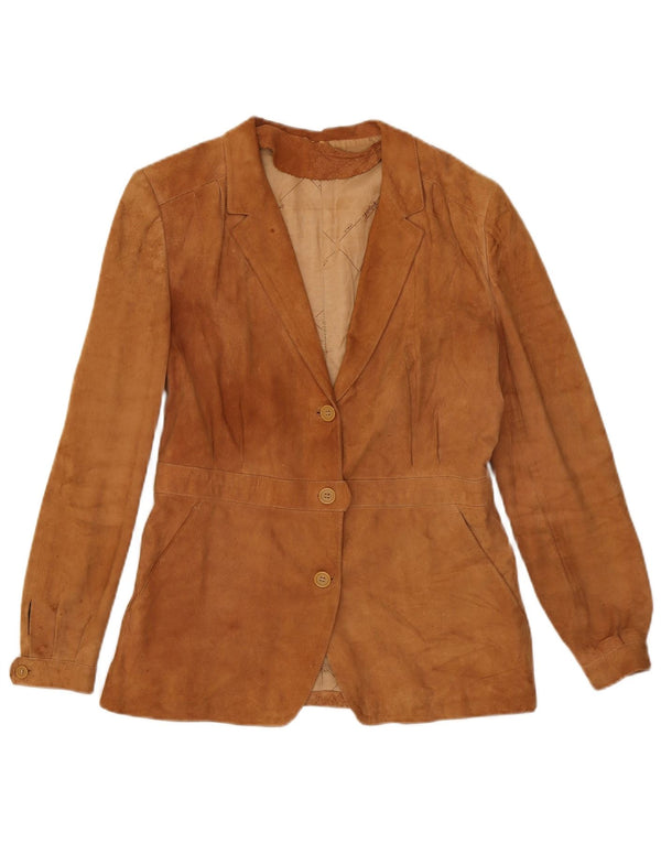 Vintage mujer 3 botones ante Blazer chaqueta Reino Unido 14 marrón medio