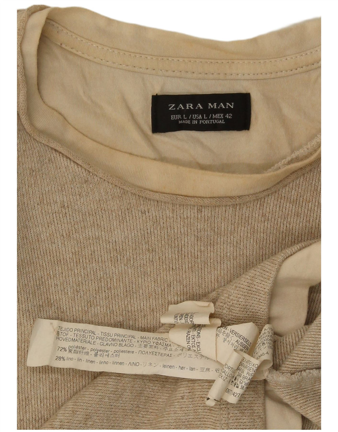 Zara Hombre Top Manga Larga Grande Poliéster Beige