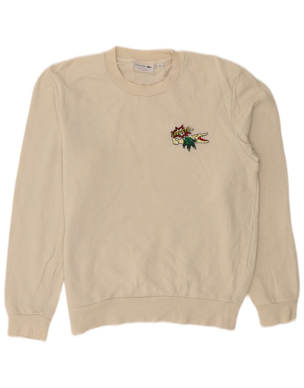 Lacoste Sudadera de ajuste clásico con gráfico para hombre, talla 4, color beige mediano
