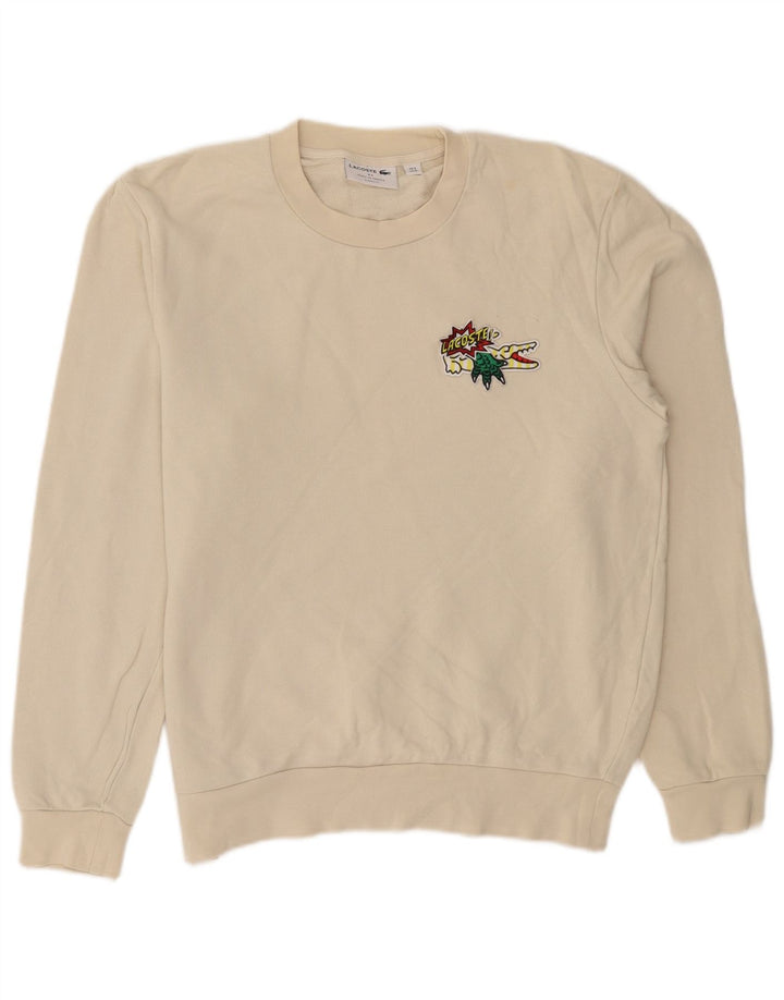 Lacoste Sudadera de ajuste clásico con gráfico para hombre, talla 4, color beige mediano