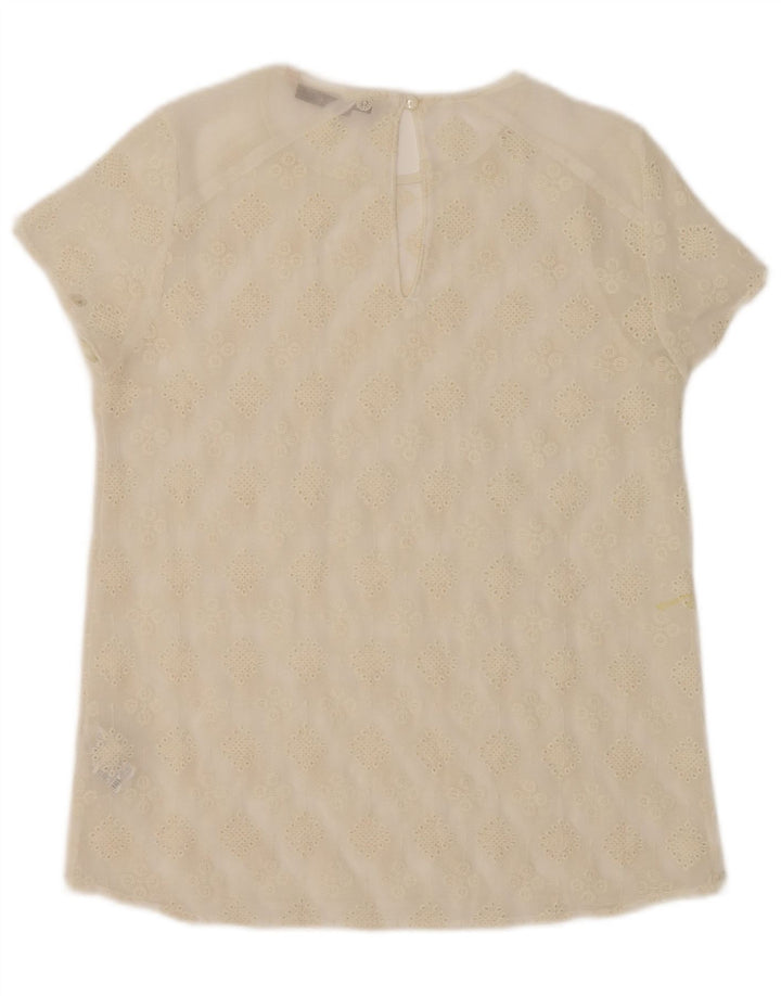 Zara Mujer Top Transparente UK 10 Pequeño Poliéster Floral Blanco Roto