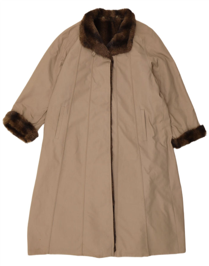 VINTAGE Abrigo de piel sintética de gran tamaño para mujer EU 40 Poliéster beige medio