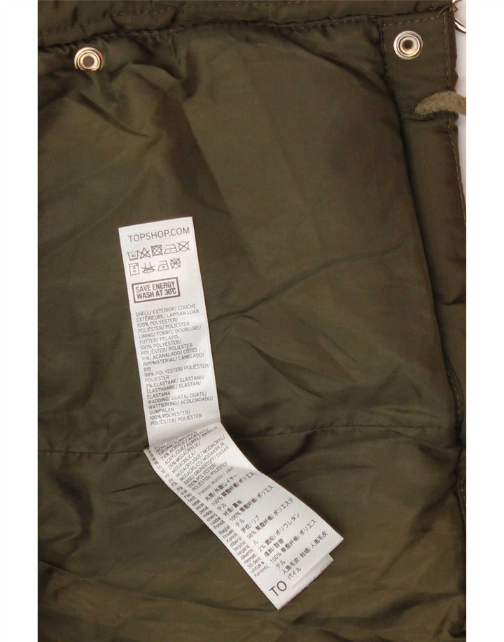 Topshop Chaqueta acolchada con capucha para mujer UK 8 Small Green Poliéster