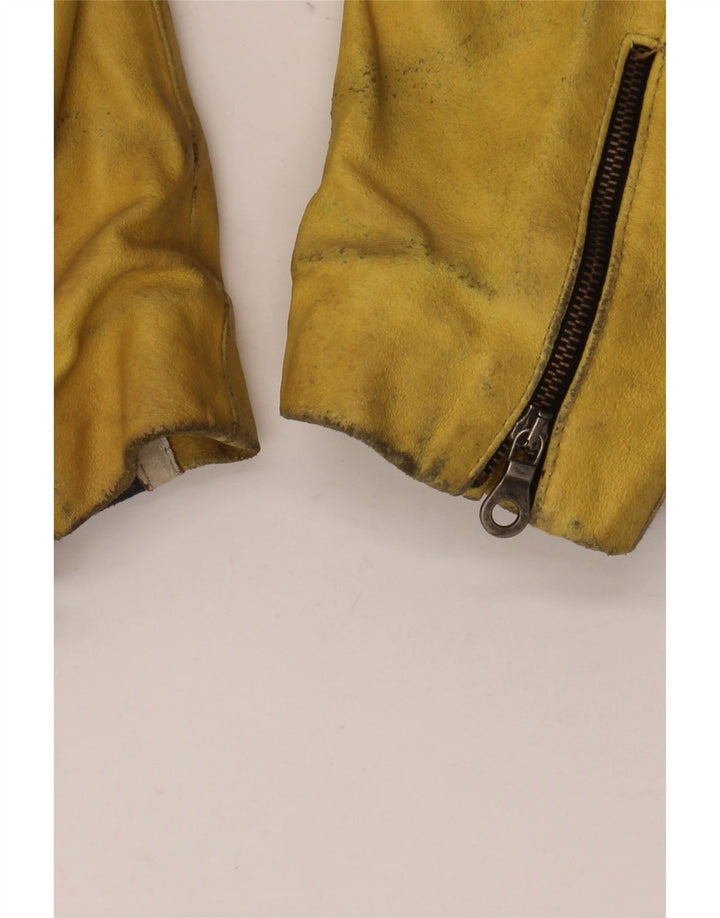 VINTAGE Chaqueta Racer de cuero para hombre IT 48 Cuero en bloque de color negro medio