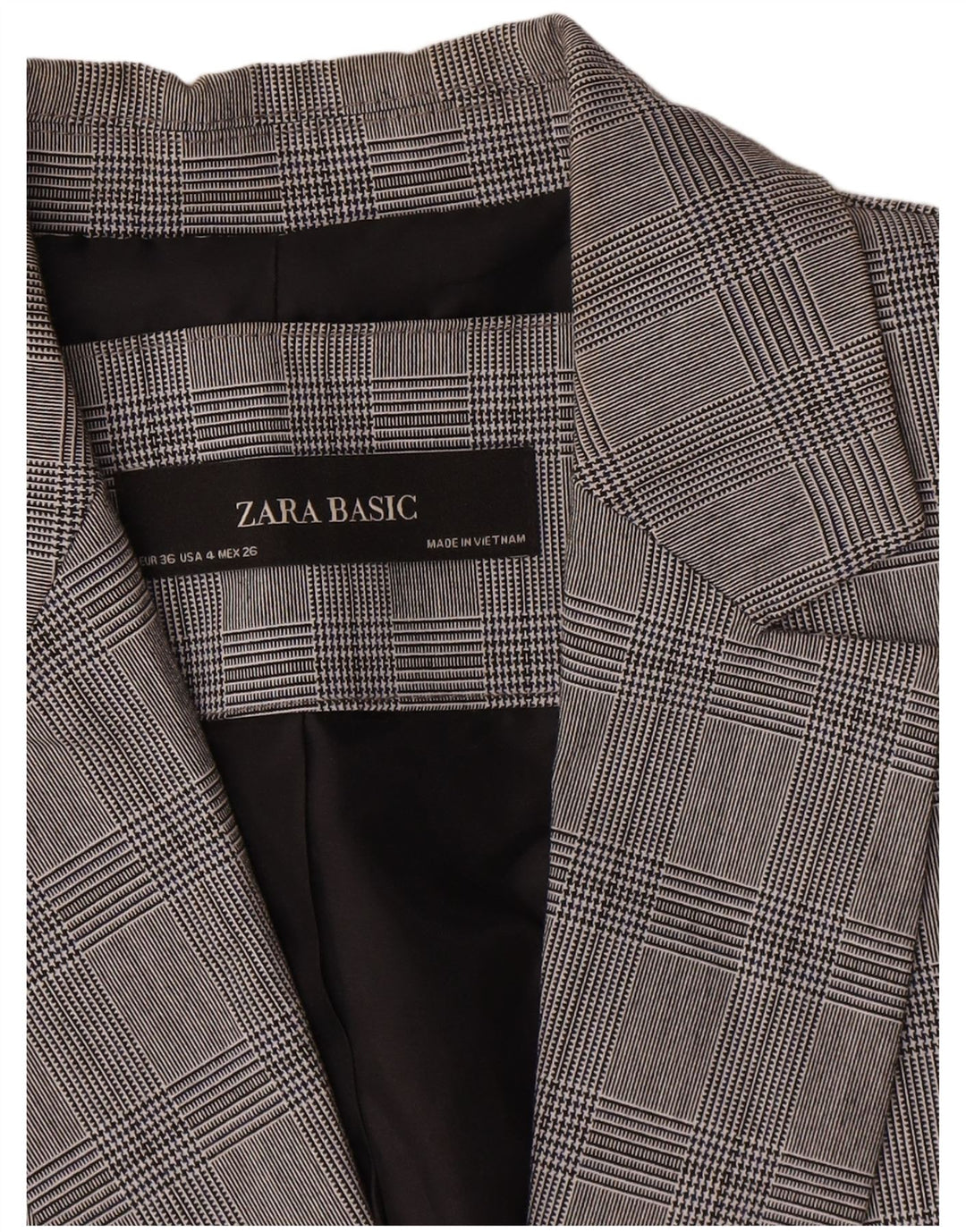 Zara Mujer Chaqueta Blazer De 1 Botón EU 36 XS Poliéster De Pata De Gallo Gris