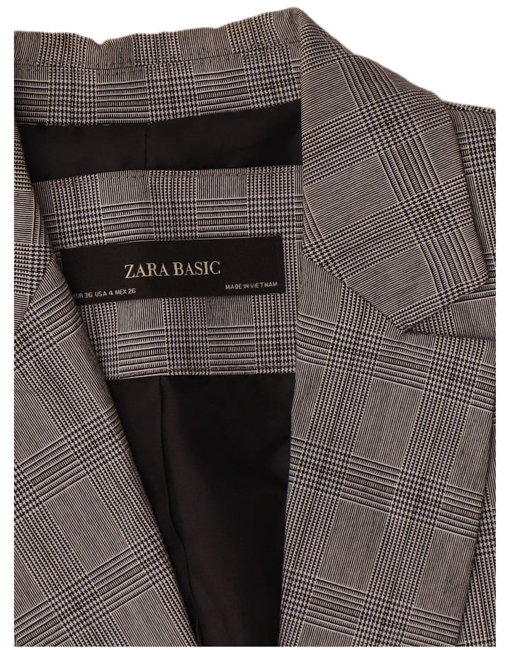 Zara Mujer Chaqueta Blazer De 1 Botón EU 36 XS Poliéster De Pata De Gallo Gris