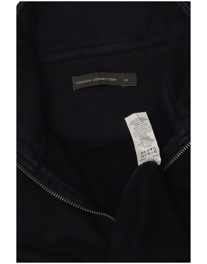 FRENCH CONNECTION Sudadera con cuello y cremallera para hombre Jersey de algodón azul marino mediano