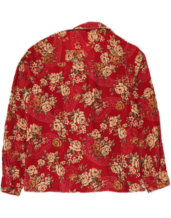 ERIKA Womens Corduroy Shirt UK 10 Small Red Floral Cotton