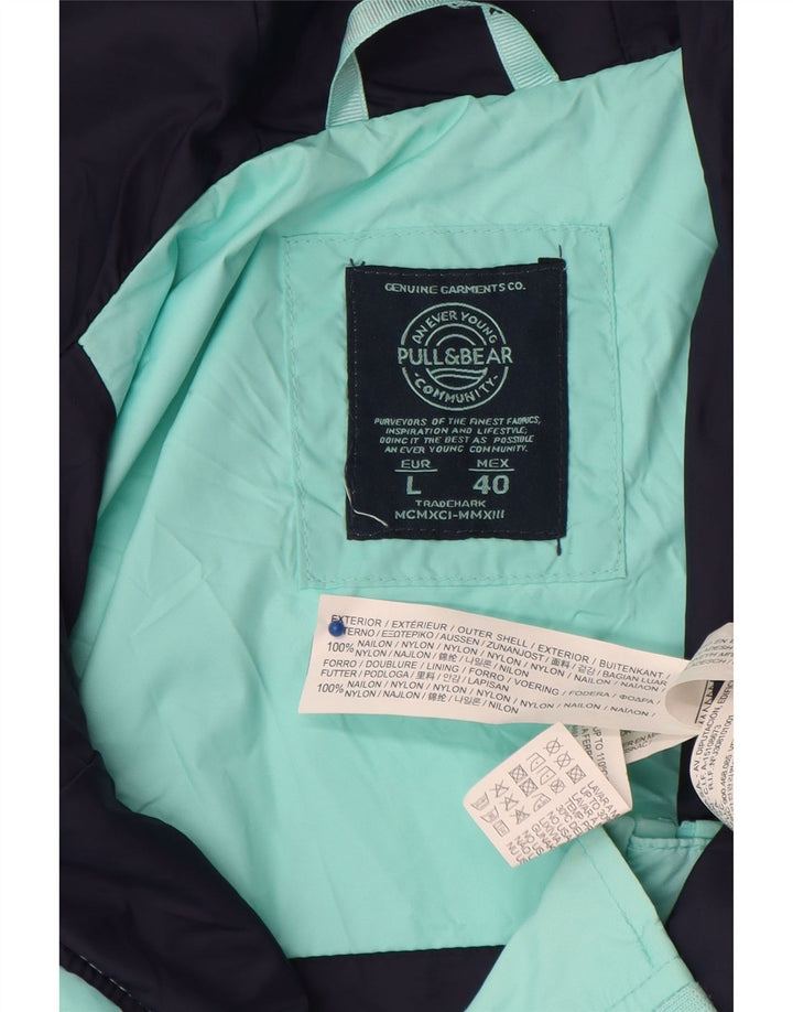 Pull & Bear Chaqueta impermeable con capucha para hombre, nailon color block, talla 40, talla grande, color turquesa