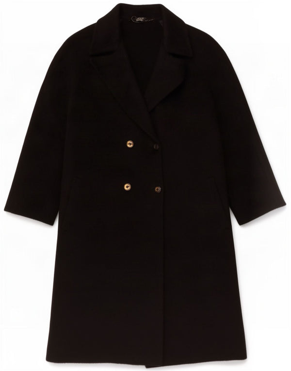 Abrigo vintage extragrande con doble botonadura para mujer IT 50 XL Lana de alpaca negra