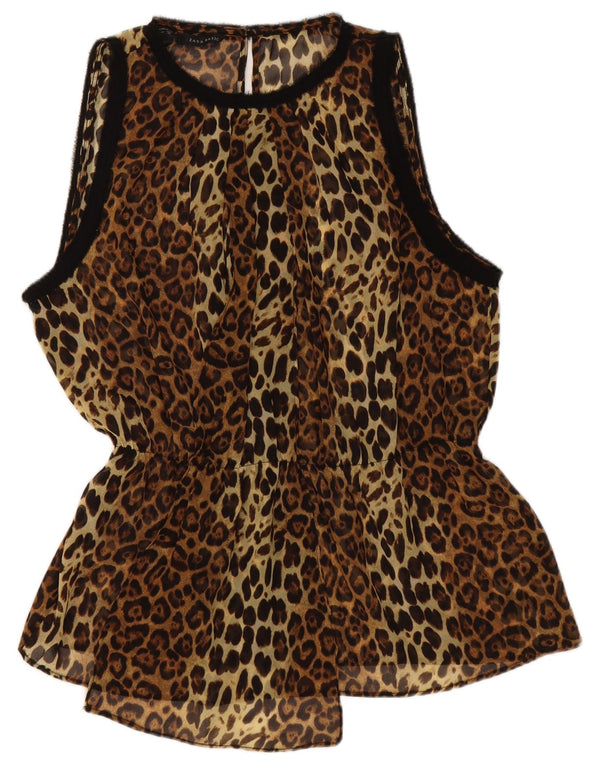 Zara Mujer Blusa Sin Mangas Top ES 40 XL Marrón Animal Print