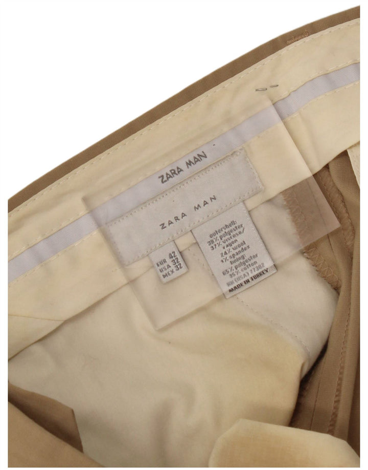 ZARA Pantalón de traje recto para hombre EU 42 Large W32 L32 Beige Poliéster