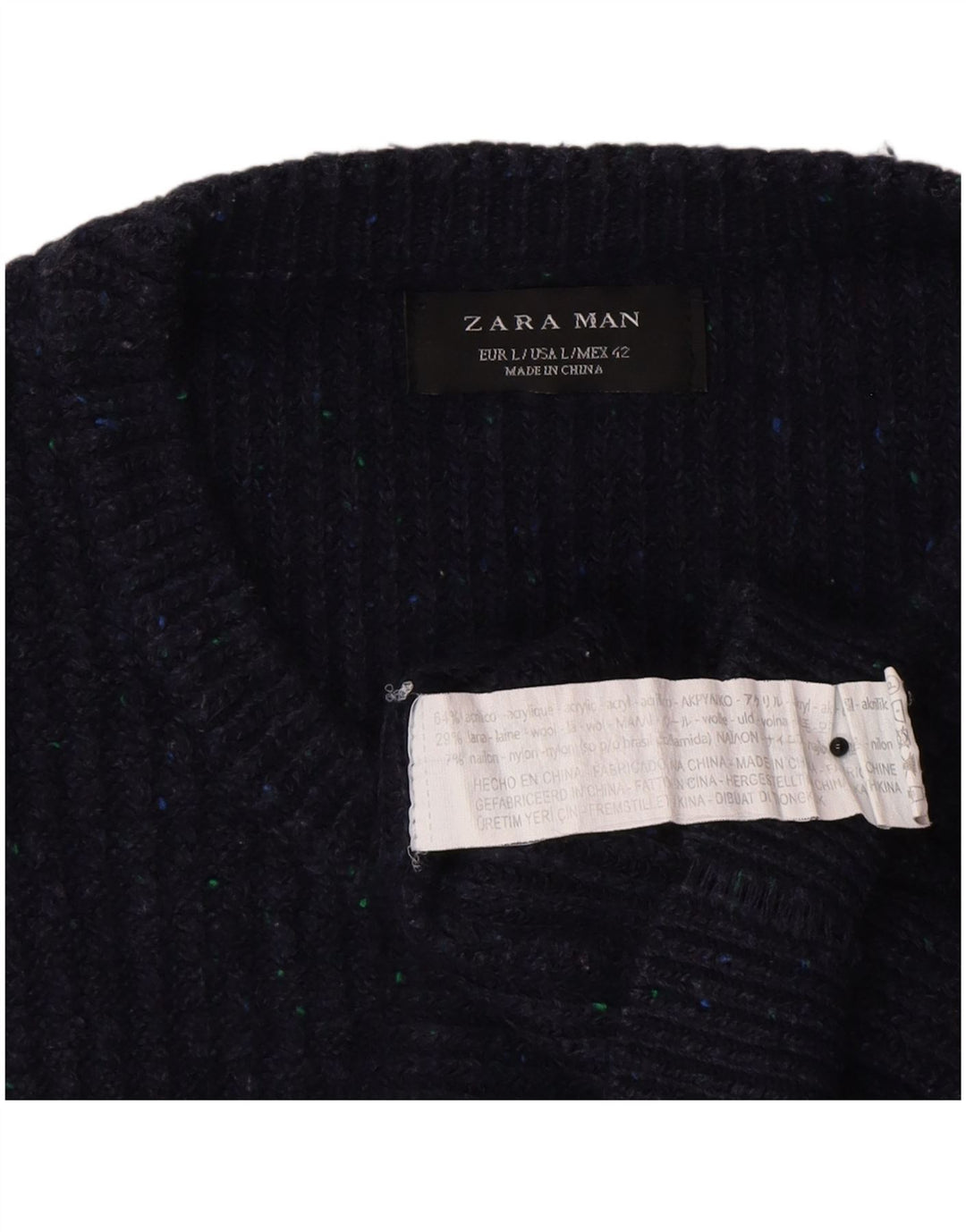 Zara Mens Crew Neck Jumper Sweater Grande Azul Marino Acrílico