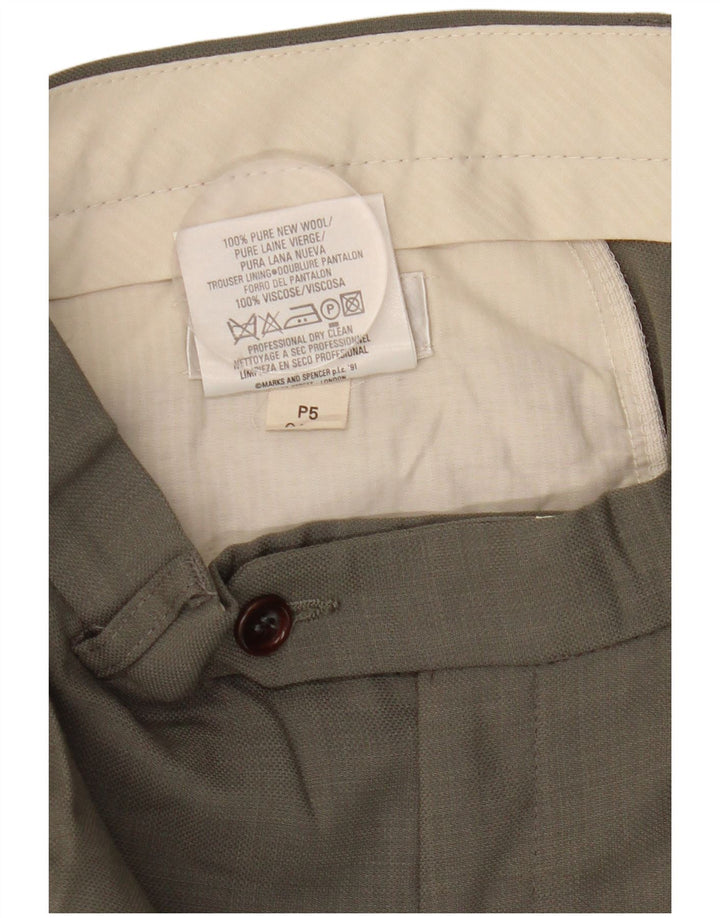 Marks & Spencer Pantalón de traje con pinzas para hombre W34 L31 Lana gris