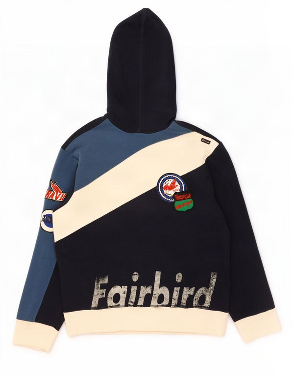Energie Jersey con capucha gráfica para hombre, talla grande, algodón azul marino con bloques de color