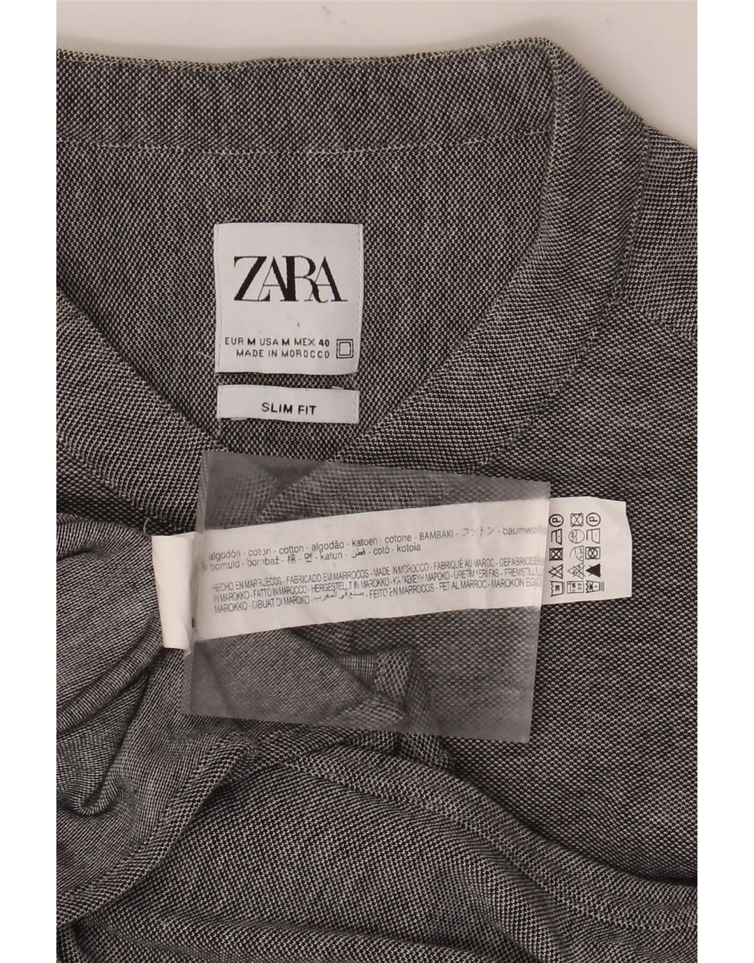 Zara Hombre Camisa Slim Fit Algodón Gris Medio