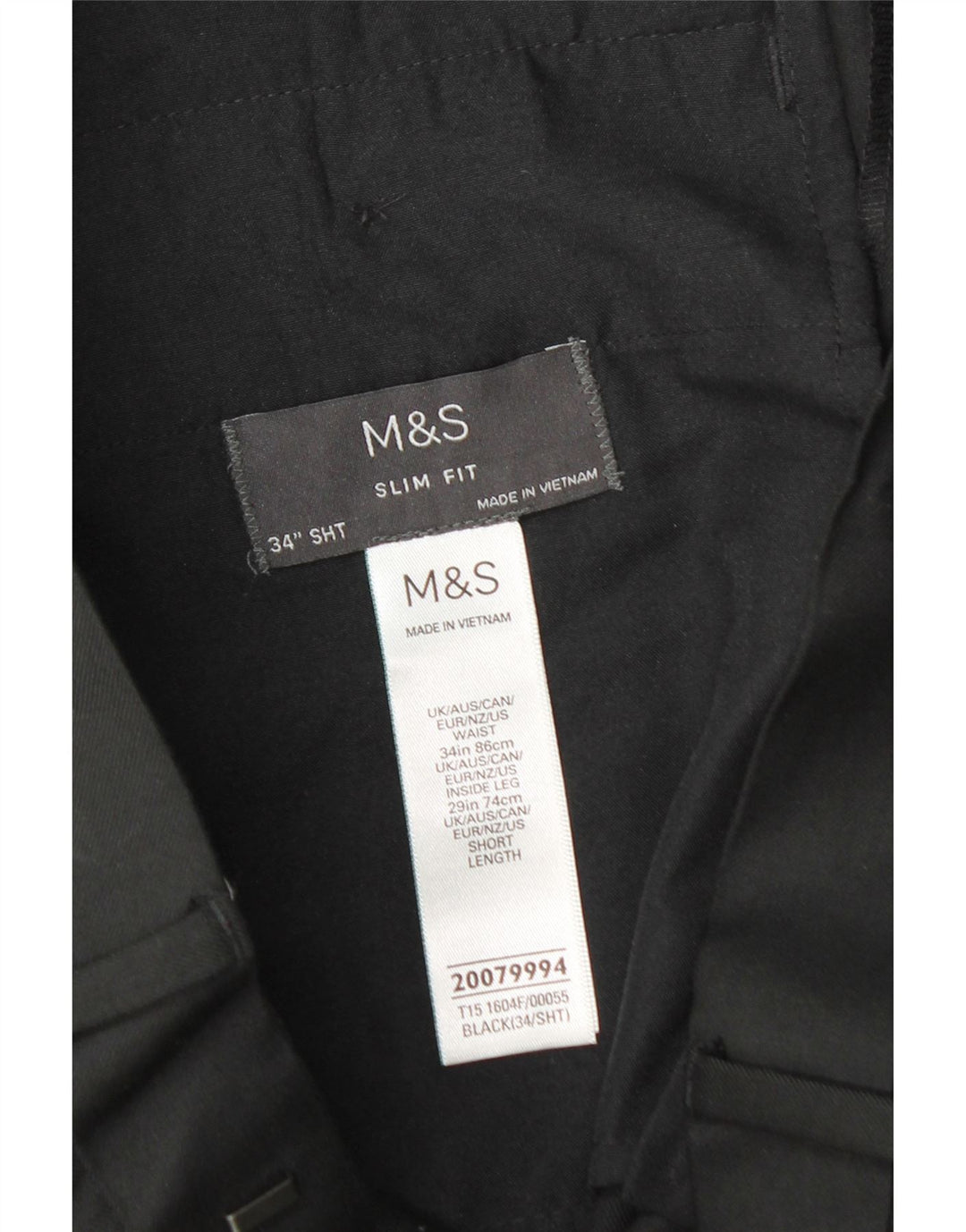 Marks & Spencer Pantalón de traje ajustado para hombre W34 L29 Poliéster negro