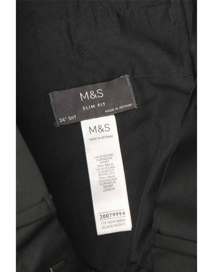 Marks & Spencer Pantalón de traje ajustado para hombre W34 L29 Poliéster negro