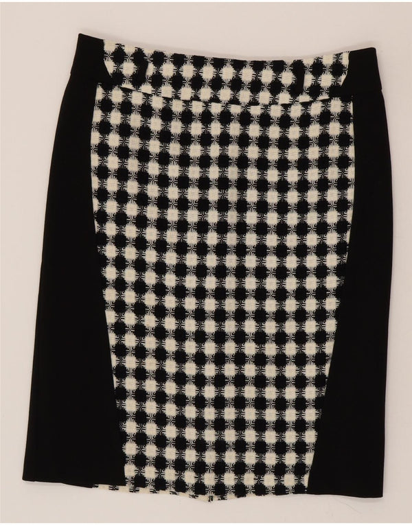 Vintage mujer falda recta Reino Unido 16 grande W34 negro geométrico acrílico