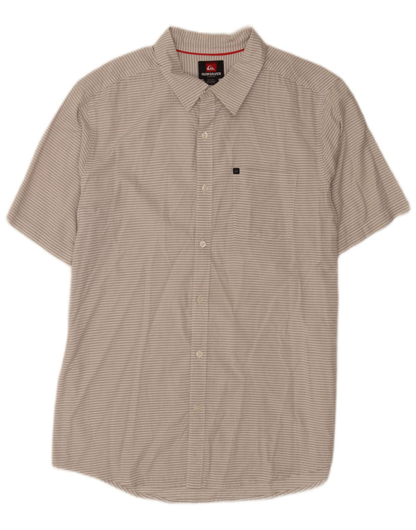 Quiksilver Camisa de manga corta para hombre de algodón a rayas grises grandes