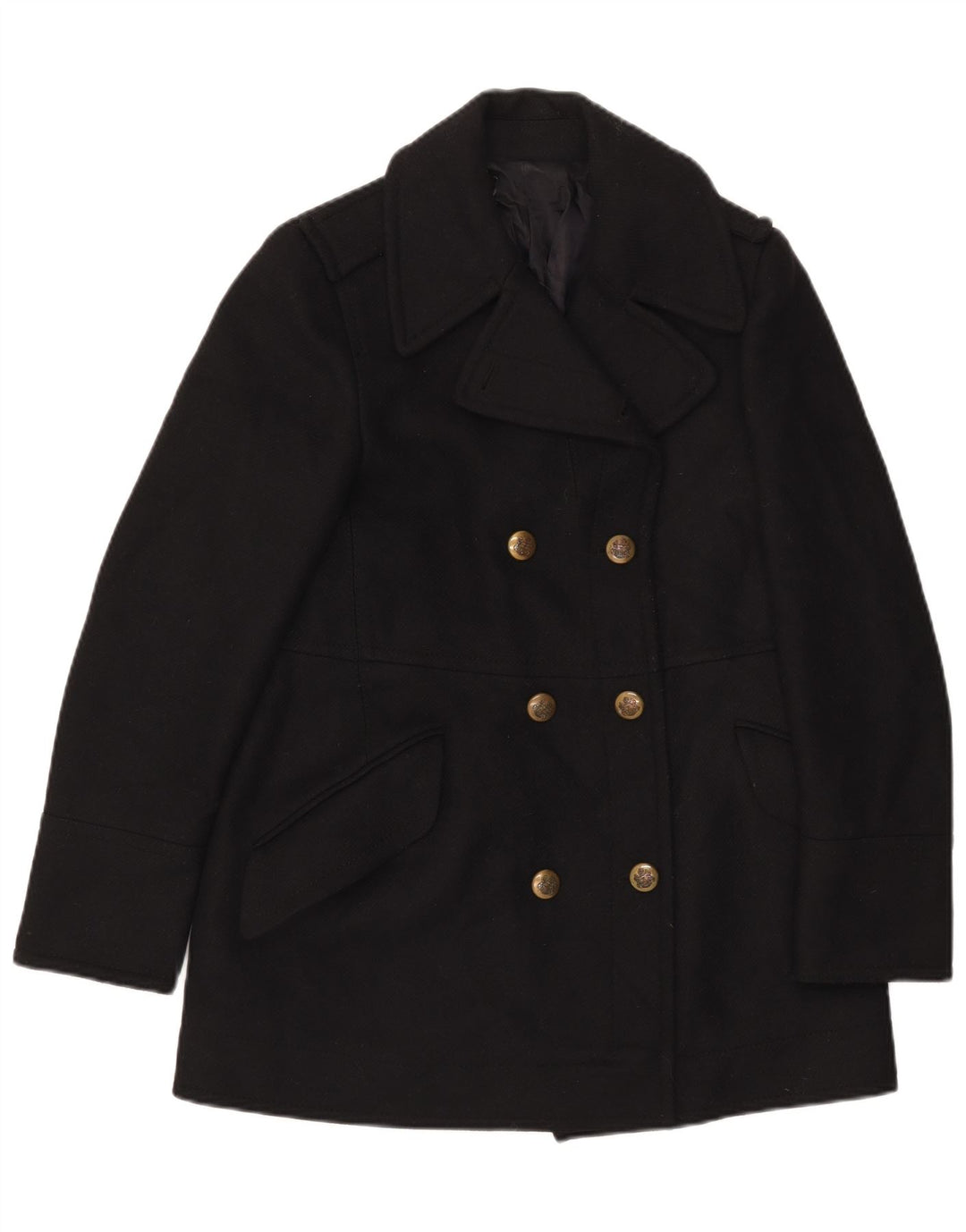 Vintage mujer guisante abrigo Reino Unido 14 medio negro