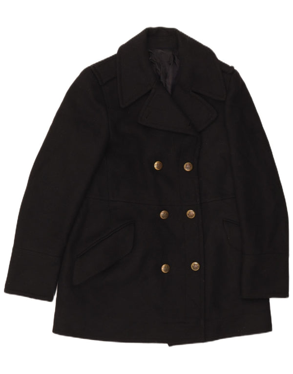 Vintage mujer guisante abrigo Reino Unido 14 medio negro