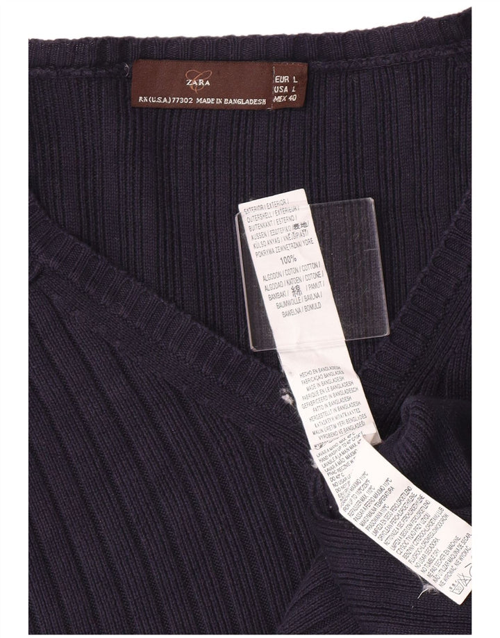 Zara Hombre Jersey Con Cuello En V Jersey Grande Azul Marino Algodón