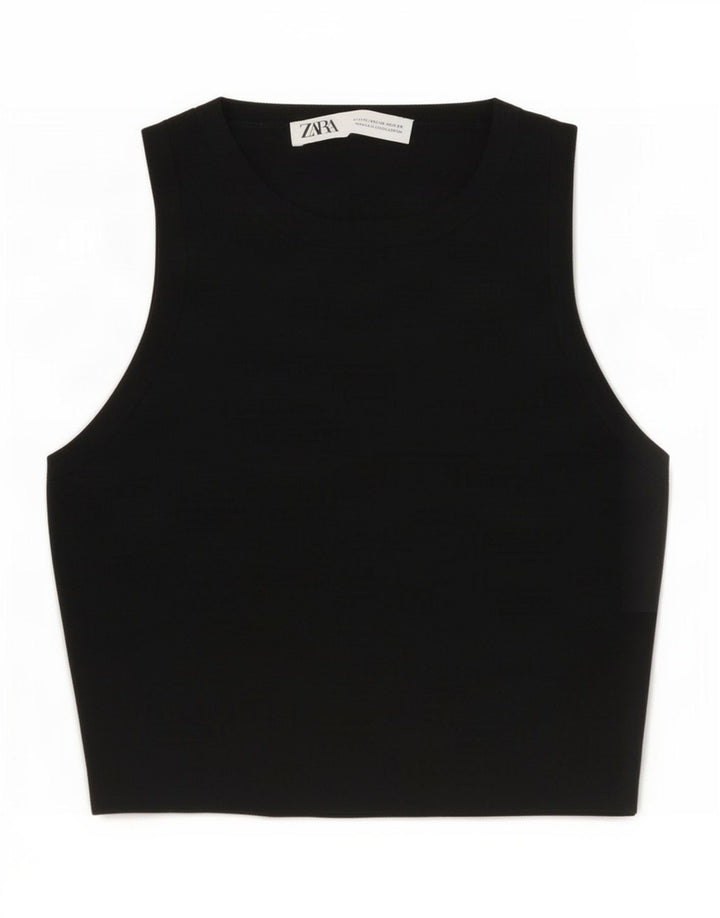 Zara Mujer Crop Chaleco Top Reino Unido 42 Mediano Negro