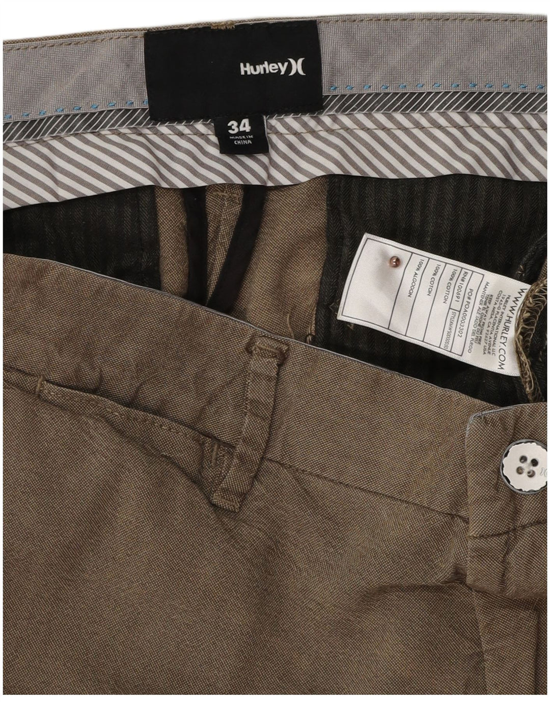 HURLEY Pantalones cortos chinos para hombre W34 Algodón beige grande