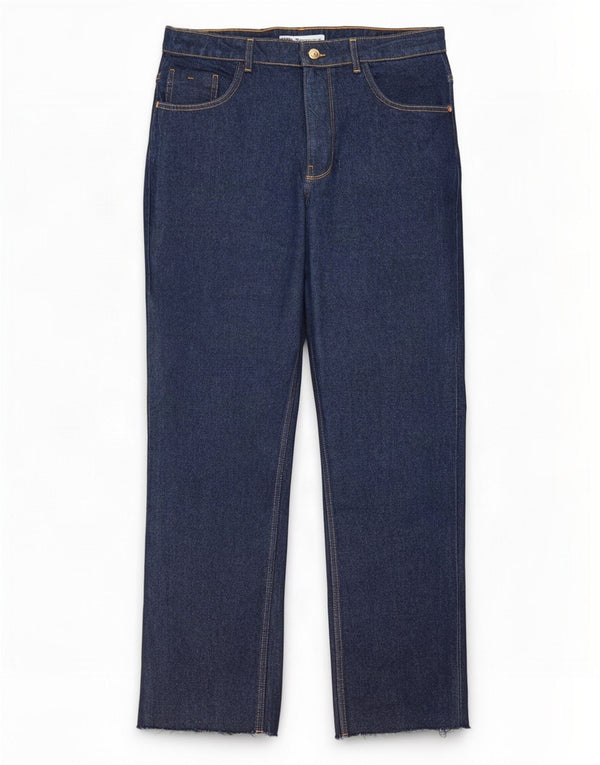 Zara Vaqueros Rectos Mujer EU 44 XL W34 L28 Azul Marino Algodón