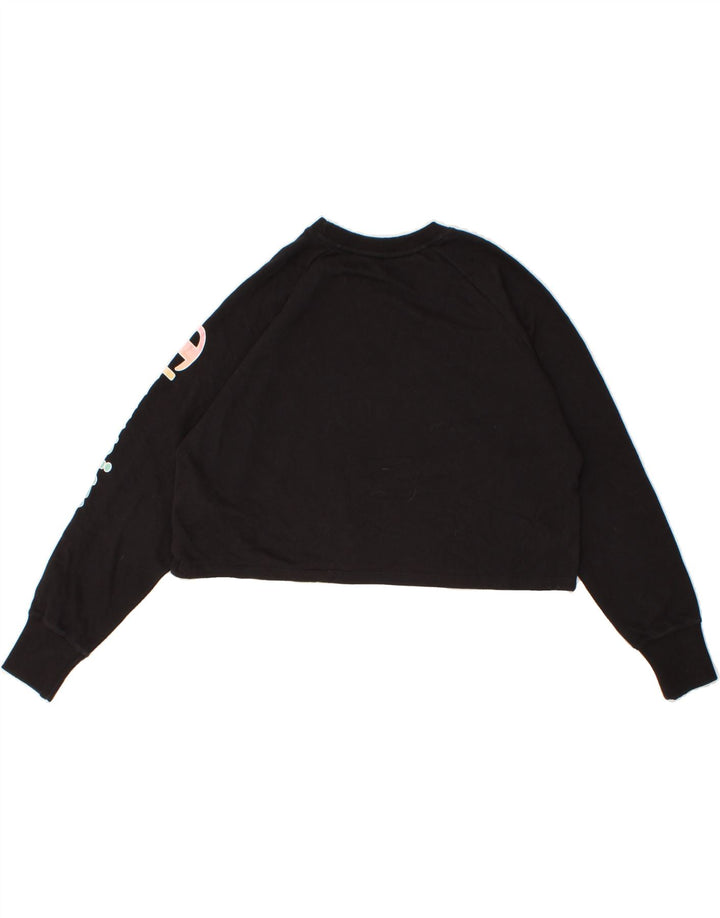 CHAMPION Womens Oversized Crop Graphic Top Long Sleeve UK 14 Medium Black Vintage Champion and Second-Hand Champion from Messina Hembry 