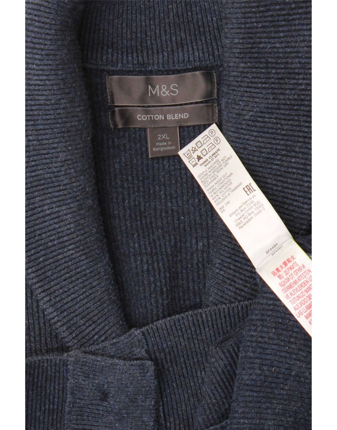 Marks & Spencer Suéter tipo cárdigan para hombre 2XL Poliéster azul marino