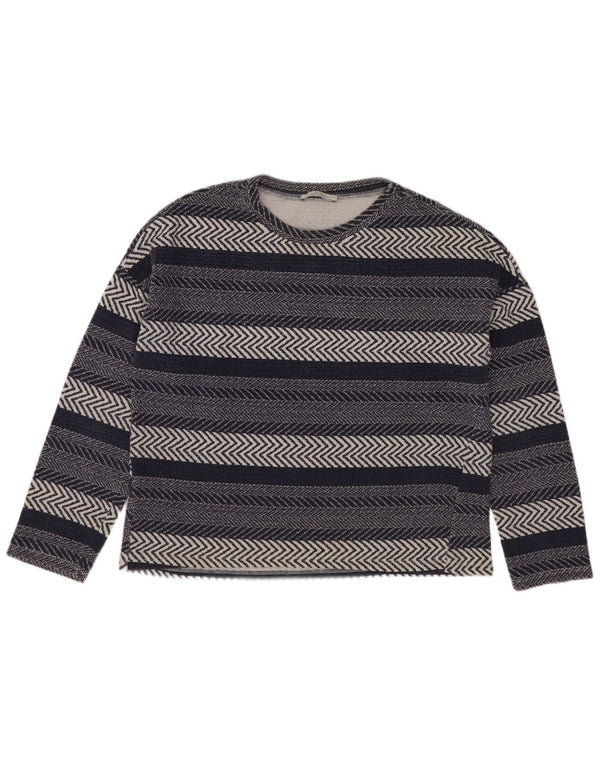 Zara Mujer Trafaluc Top Manga Larga UK 10 Small Azul Marino Rayas