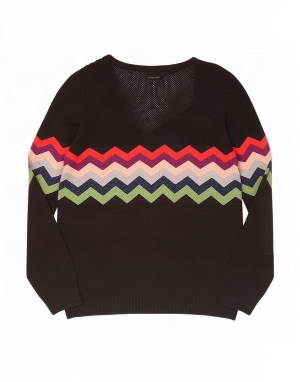 Desigual - Jersey con cuello en V para mujer, talla 40, XL, viscosa Chevron negra
