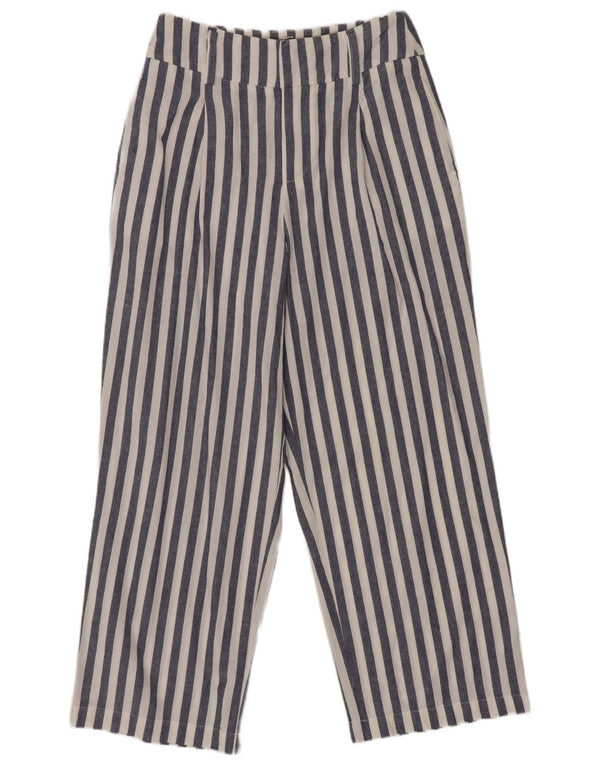Zara Mujer Pantalón Cropped De Talle Alto XS W24 L24 Azul Marino Rayas