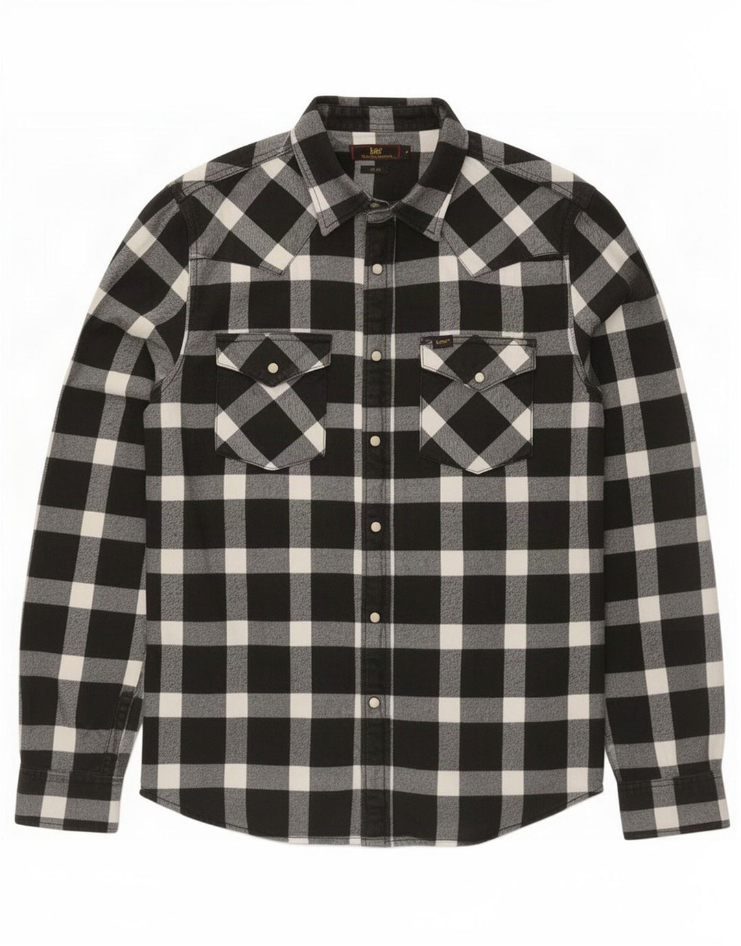 Camisa De Franela De Corte Slim De Algodón A Cuadros En Negro Mediano Lee Hombre