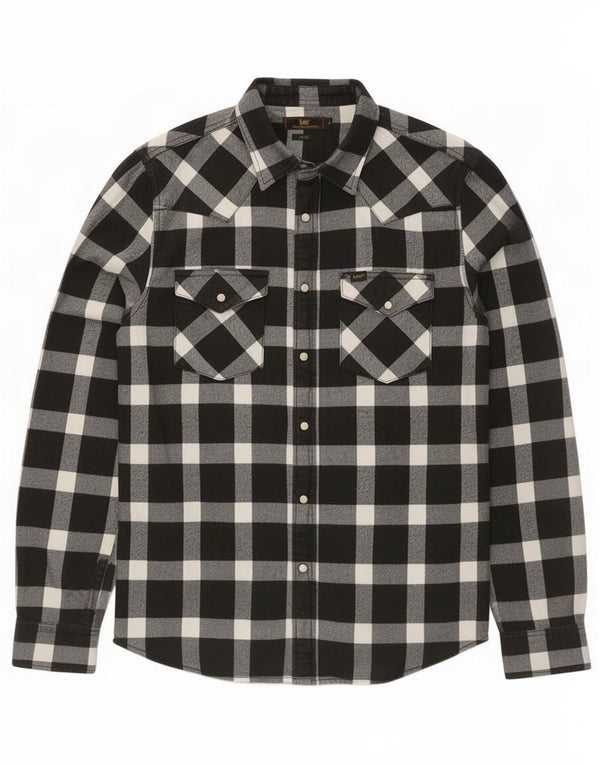 Camisa De Franela De Corte Slim De Algodón A Cuadros En Negro Mediano Lee Hombre