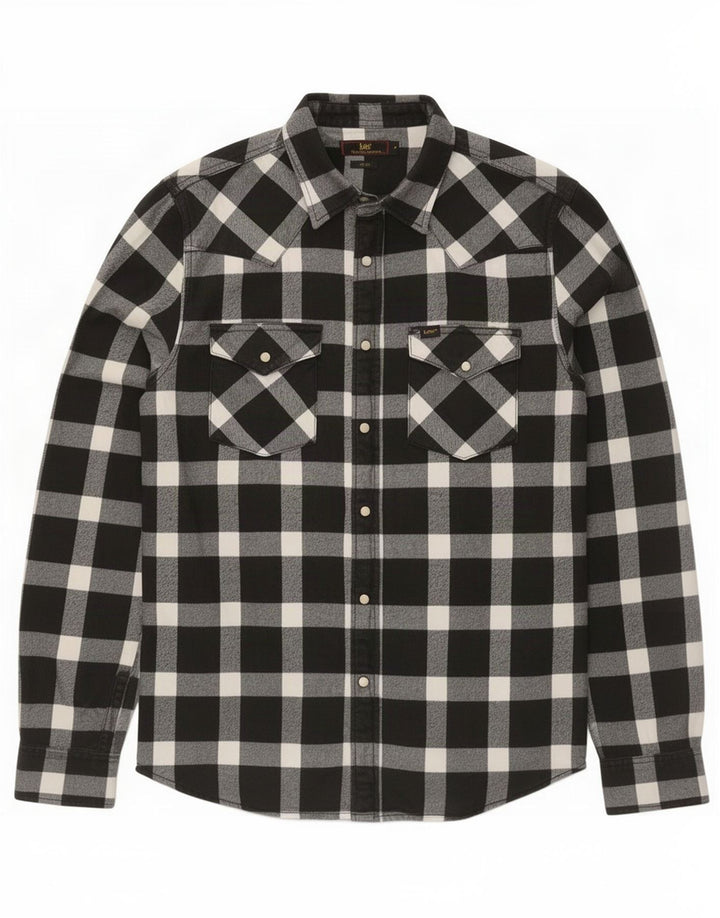 Camisa De Franela De Corte Slim De Algodón A Cuadros En Negro Mediano Lee Hombre