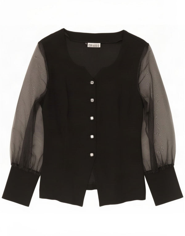Blusa camisera vintage para mujer IT 44 Viscosa negra mediana