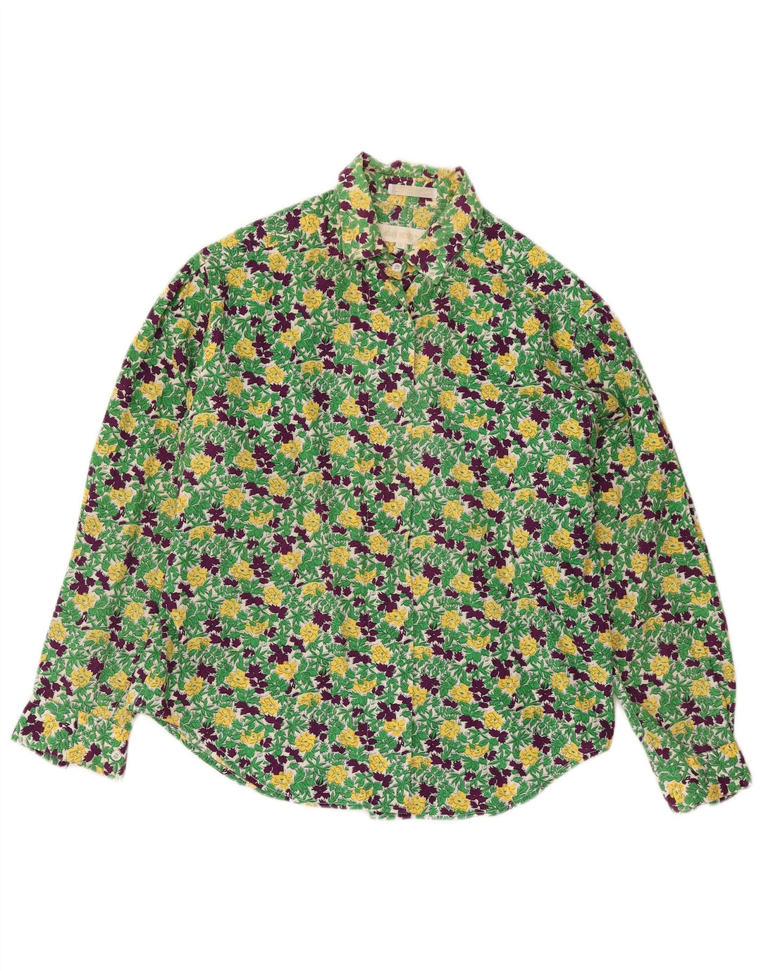 John Henry Camisa extragrande para mujer US 12 Grande Verde Floral Algodón