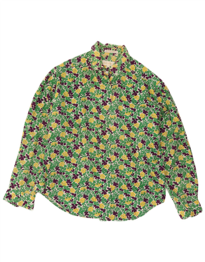 John Henry Camisa extragrande para mujer US 12 Grande Verde Floral Algodón