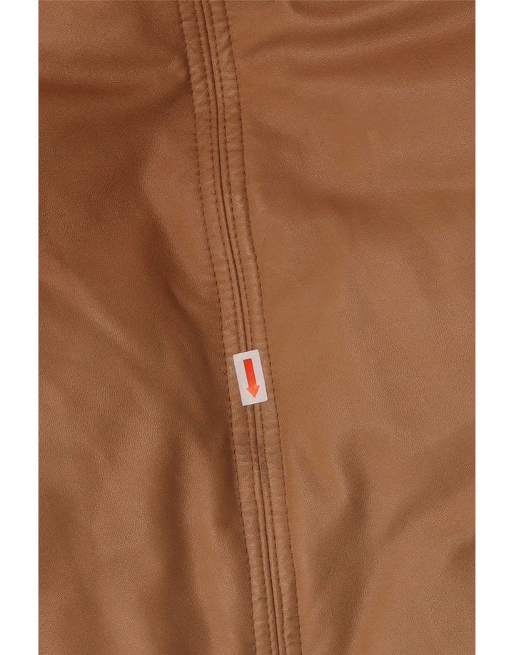 PEUTEREY Chaqueta de cuero acolchada con capucha para mujer UK 10 Small Brown Leather