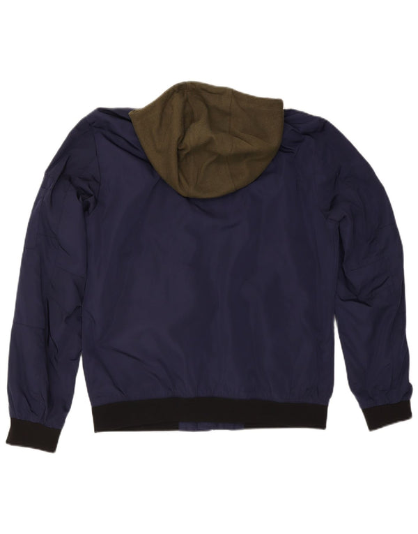 Zara Mens Chaqueta Bomber Con Capucha UK 40 Grande Azul Marino Colorblock Poliéster