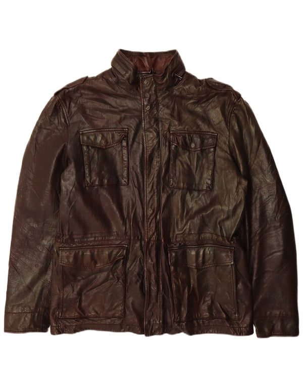 Chaqueta de cuero vintage para hombre IT 54 2XL cuero marrón