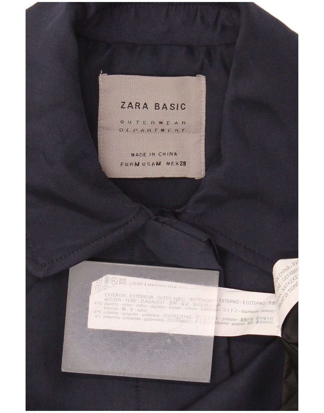 Zara Mujer Abrigo UK 40 Medio Azul Marino Algodón