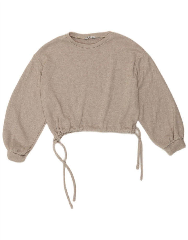 Zara Mujer Crop Blusa Top UK 46 Grande Gris Moteado Poliéster