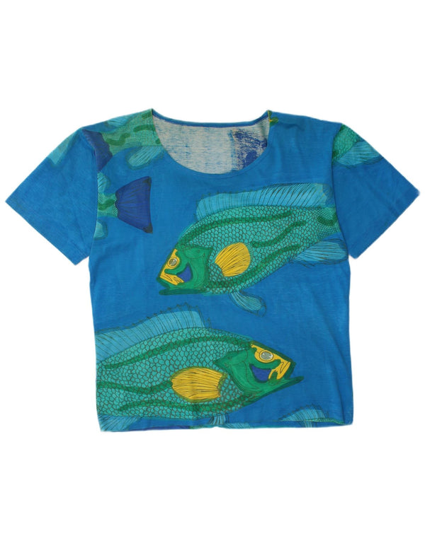 Vintage mujer camiseta gráfica Top Reino Unido 16 azul grande