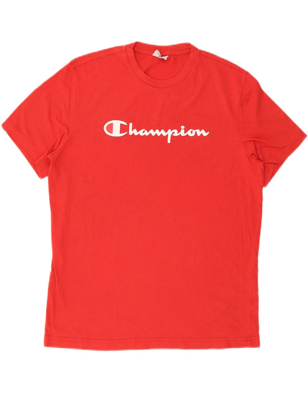 CHAMPION Mens Graphic T-Shirt Top Large Red Cotton