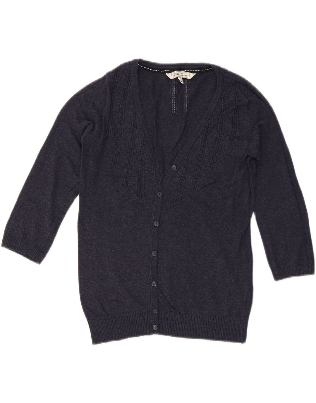 FAT FACE Cárdigan de Manga 3/4 para Mujer UK 8 Small Azul Marino Algodón