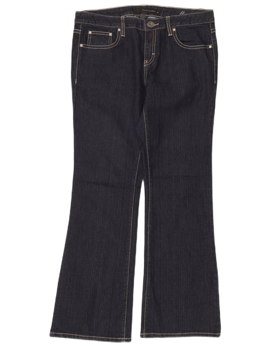 CALVIN KLEIN Vaqueros acampanados para mujer US 10 Medium W32 L30 Azul marino Algodón